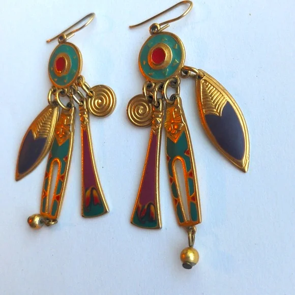 Vintage Edgar Berebi Cat Earrings Dangle Artistic Wearable Art Pierced Hook - Picture 3 of 7